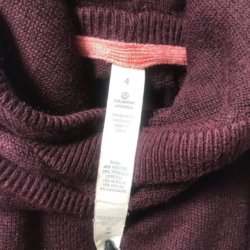 Lululemon Sweet Savasana Hoodie Sweater Cashmere Blend Heathered Bordeaux SZ 4